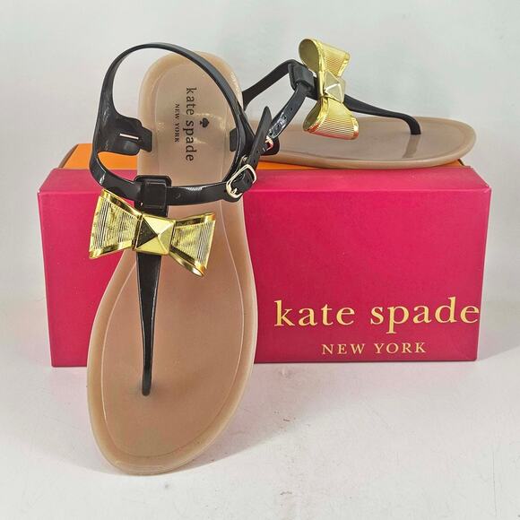 Kate Spade New York Fab black Jelly gold Bow Sandals, 9 - Picture 1 of 5